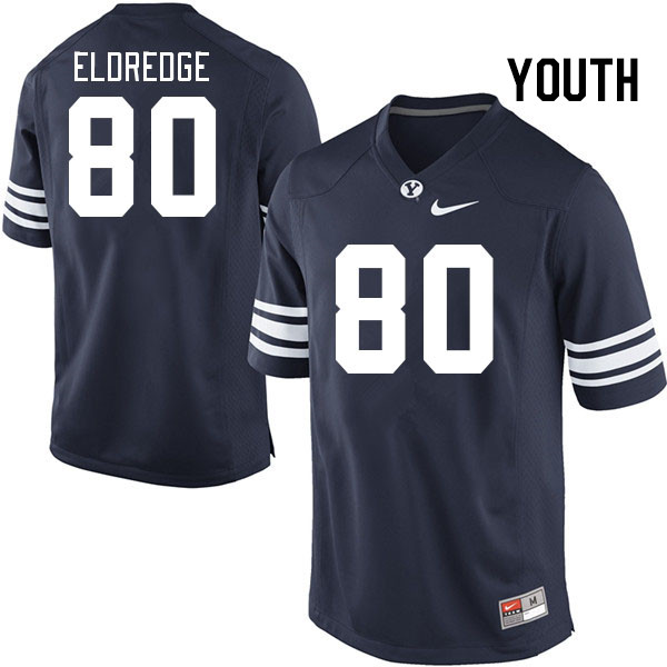 Youth #80 Koa Eldredge BYU Cougars College Football Jerseys Stitched-Navy - Click Image to Close